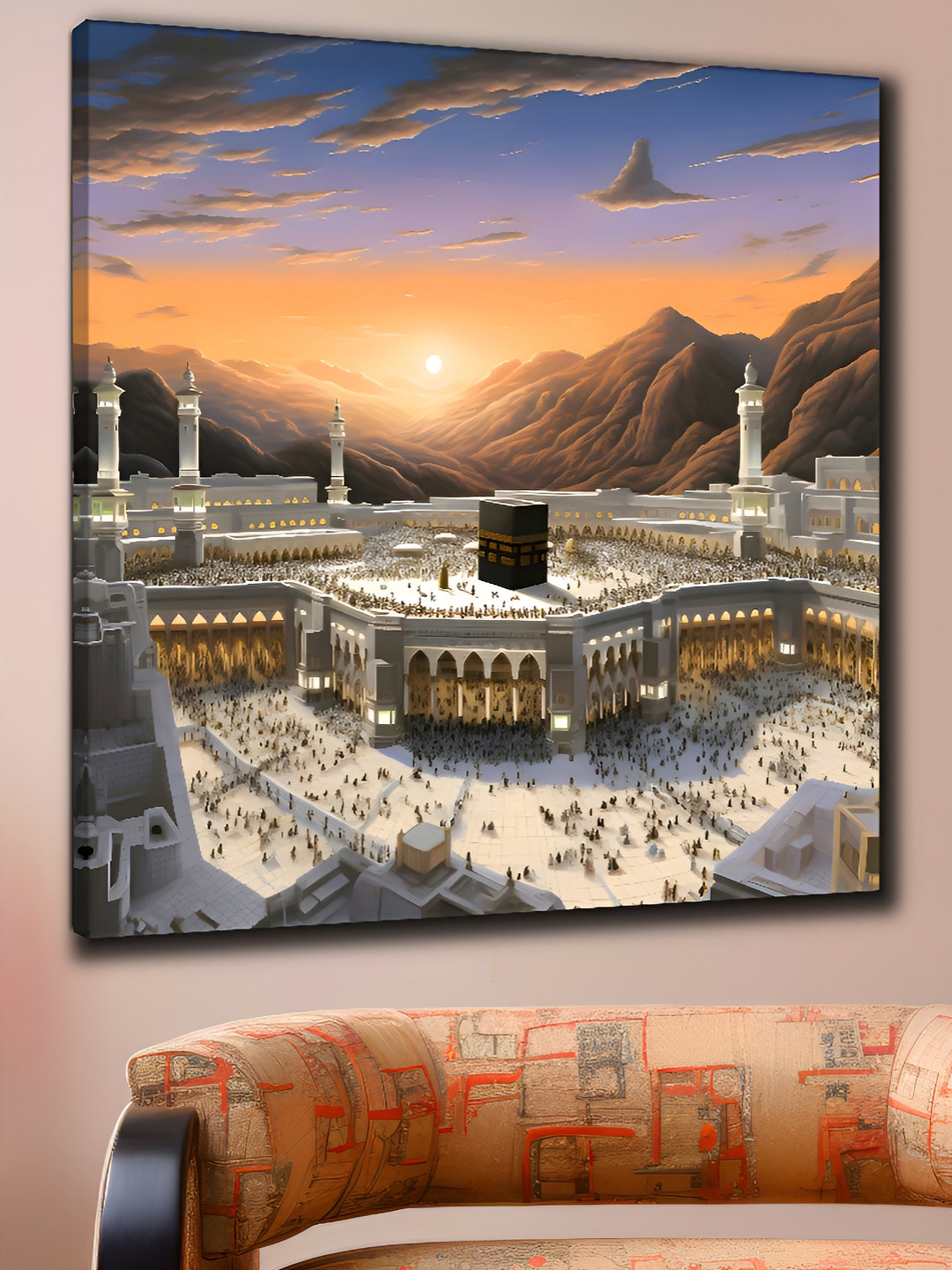 Myntra Elegant Homes Orange & Cream-Coloured Makka Madina Printed Canvas Wall Art