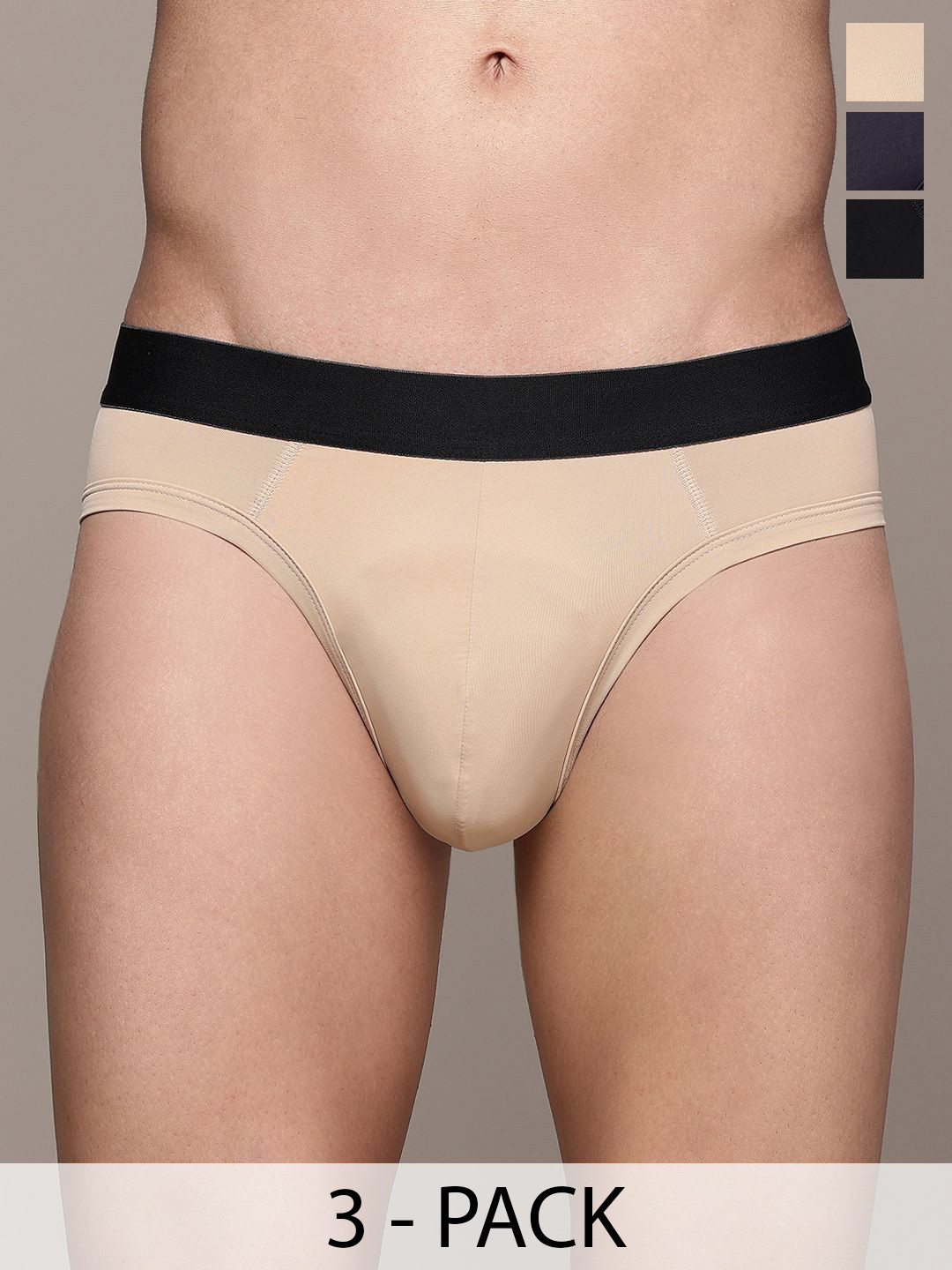 The Roadster Lifestyle Co. Pack Of 3 Mid Rise Basic Briefs -RD-PM-MB-200-BK-NB-SKN-3