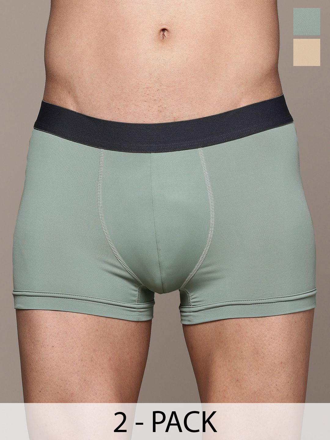 The Roadster Lifestyle Co. Men Pack of 2 Outer Elastic Trunks RD-PM-MT-100-OG-SKN-2