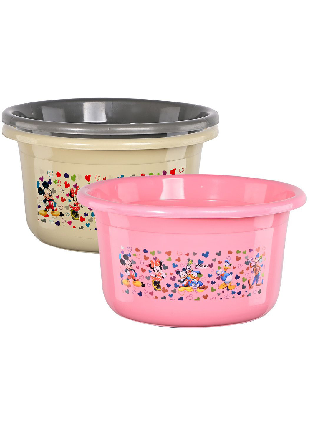 Kuber Industries Pink & Grey 3 Pieces Disney Bath Printed Light Weight Bath Tubs