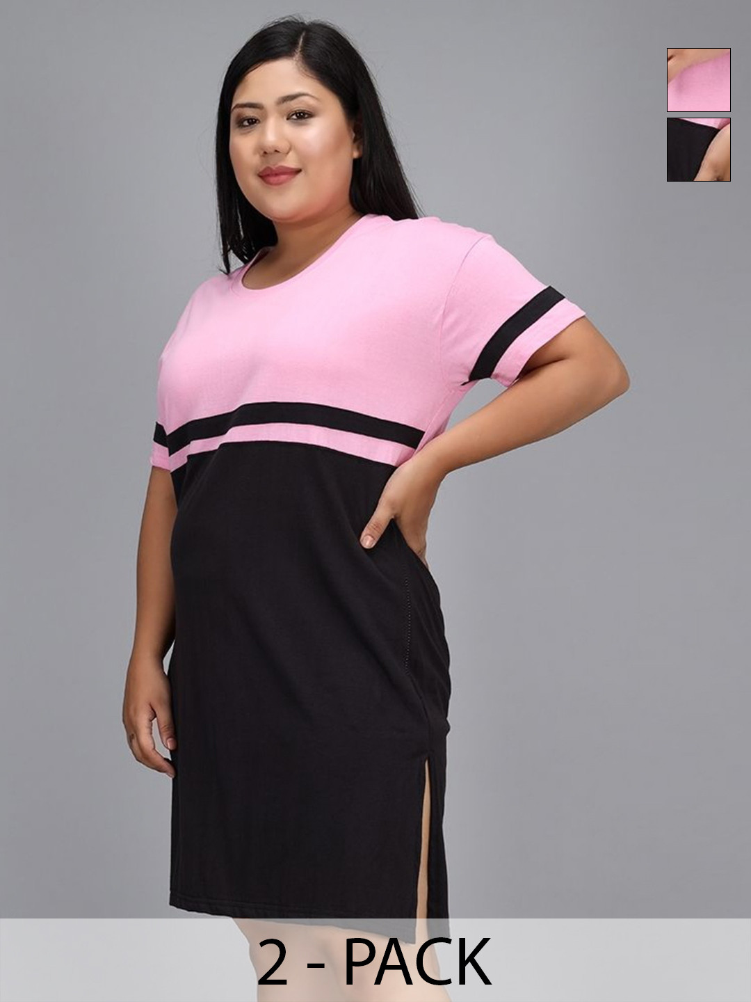 Christy World  Women Plus Size Pack of 2 Cotton Longline Tshirts