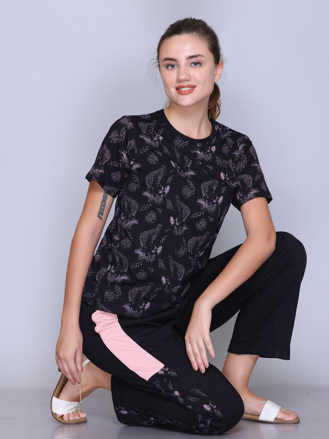 MX Miazi Xchange Printed Cotton T-shirt With Pyjamas