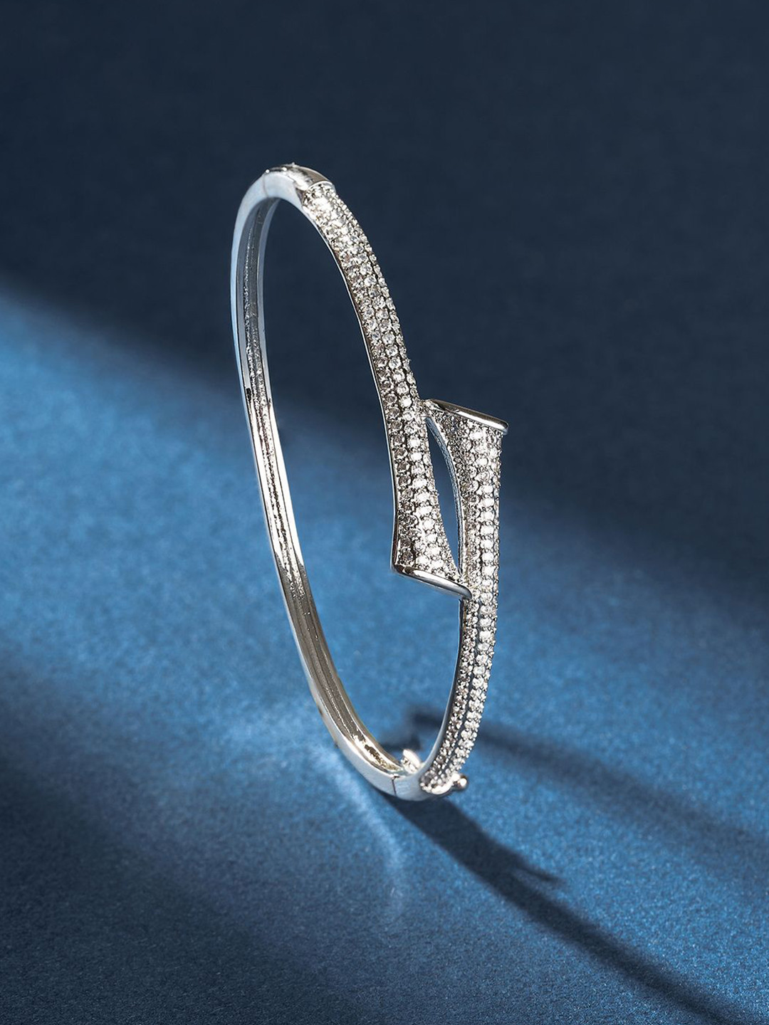 TEEJH Nisha Nirvana Women Silver-Plated CZ-Studded Oxidised Bangle-Style Bracelet