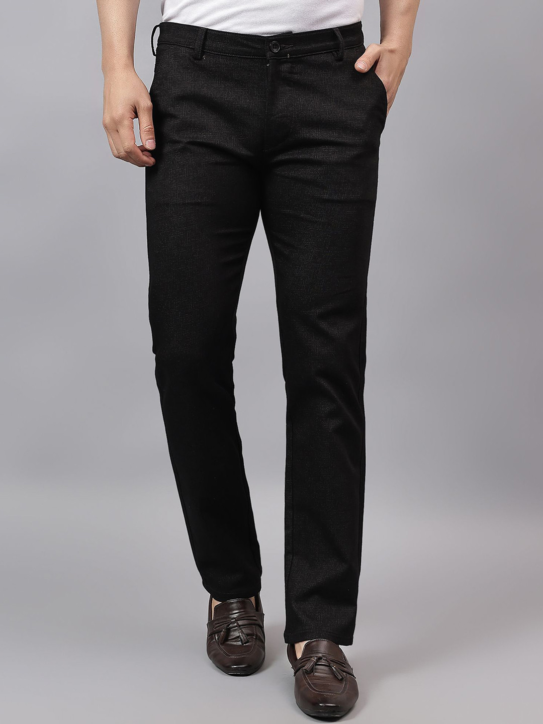 RARE CAMEL Men Relaxed Straight Leg Slim Fit High-Rise Cotton Chinos Trousers