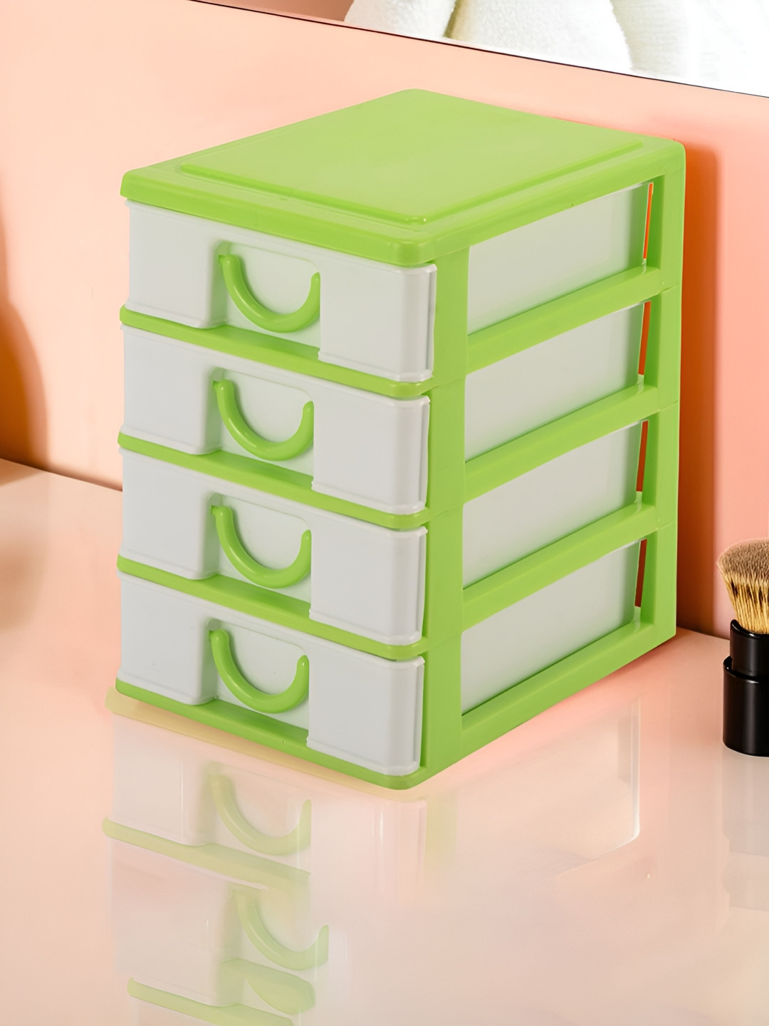 Aura White & Green 4-Layer Plastic Cabinet Drawer Storage Organisers