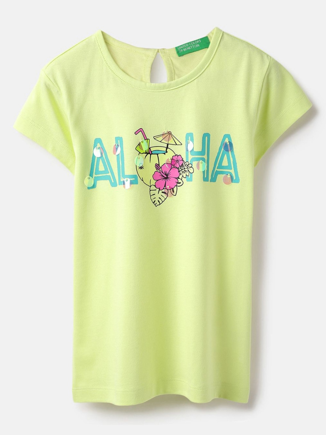 United Colors of Benetton Girls Printed Extended Sleeves Pure Cotton T-shirt