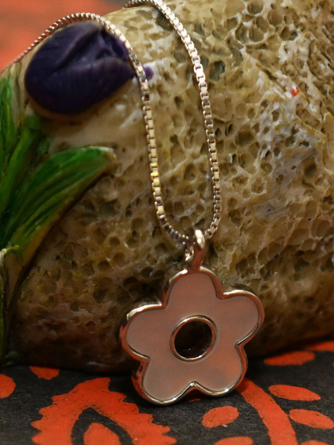 925 SILLER 925 Pure Silver Floral Chain Pendant