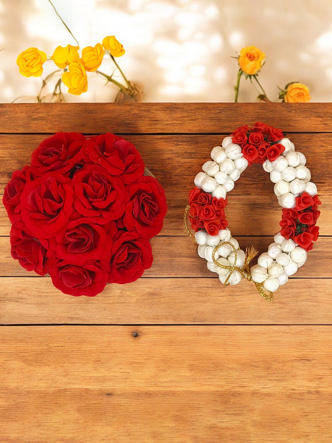 GADINFASHION Women Set Of 2 Artificial Flower Reusable Bun Juda Gajra