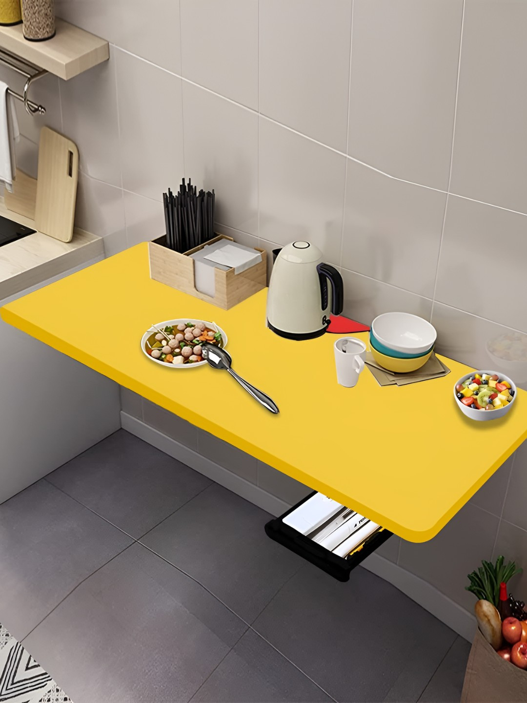 Torche Yellow Wood Wall Mounted Foldable Study Table