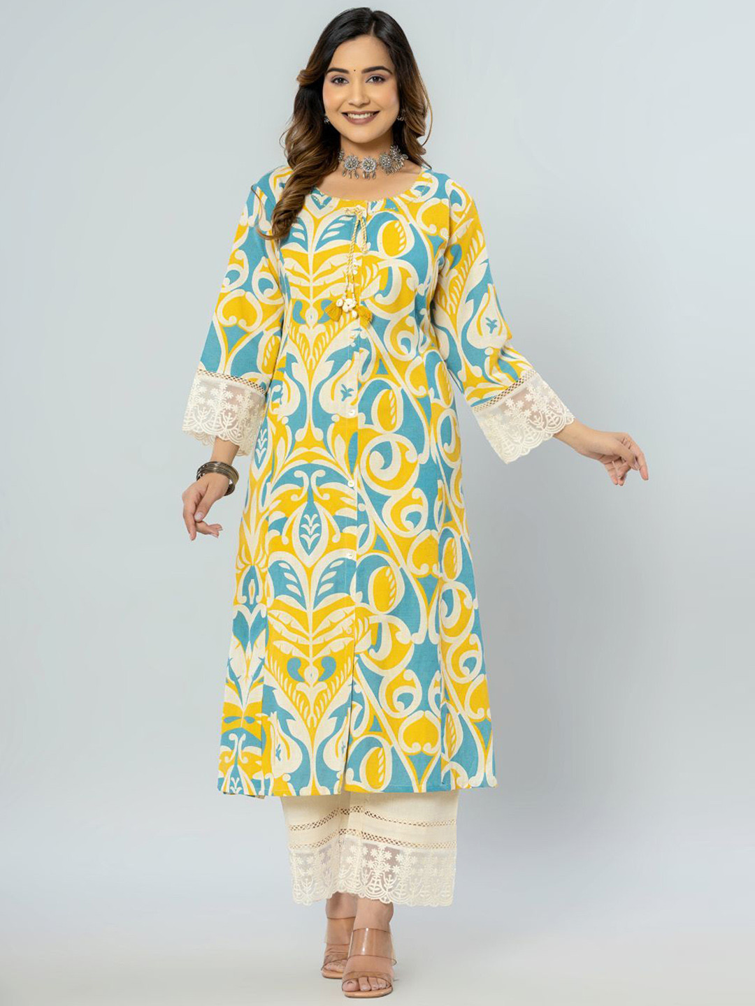 Amayra Women Ethnic Motifs Printed Regular Pure Cotton Kurta with Palazzos