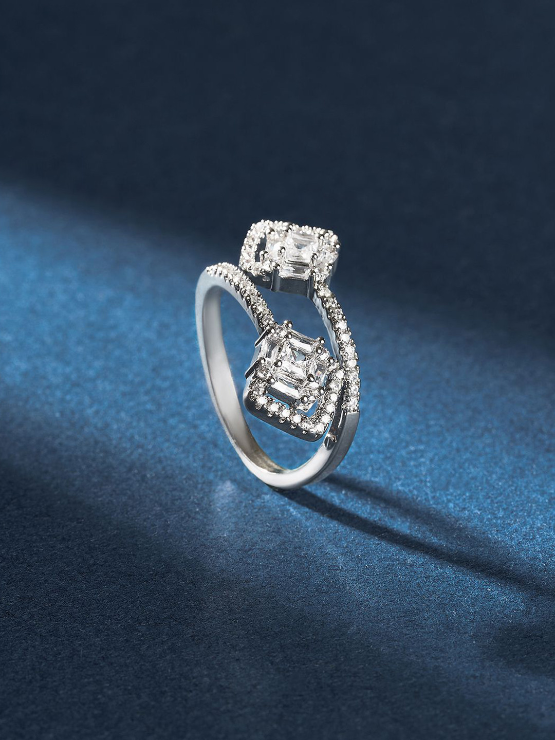 TEEJH Jewel Of Jodhpur Silver Plated Cubic Zirconia Studded Finger Ring