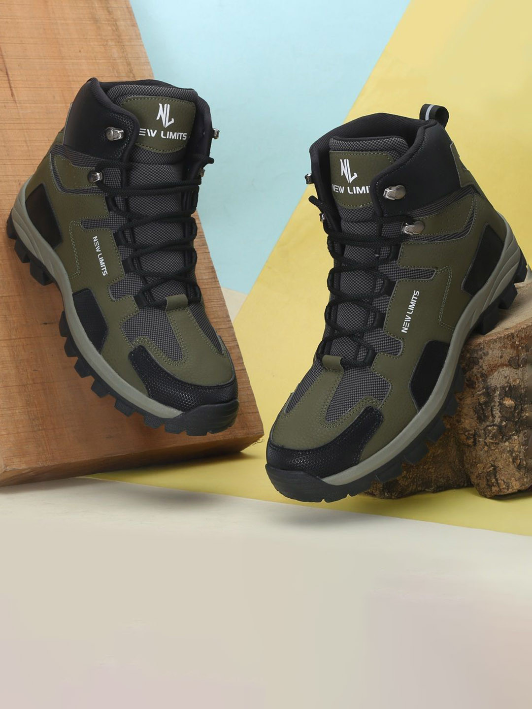 NEW LIMITS Men Round Toe Mid-Top Trekking & Hiking Boots