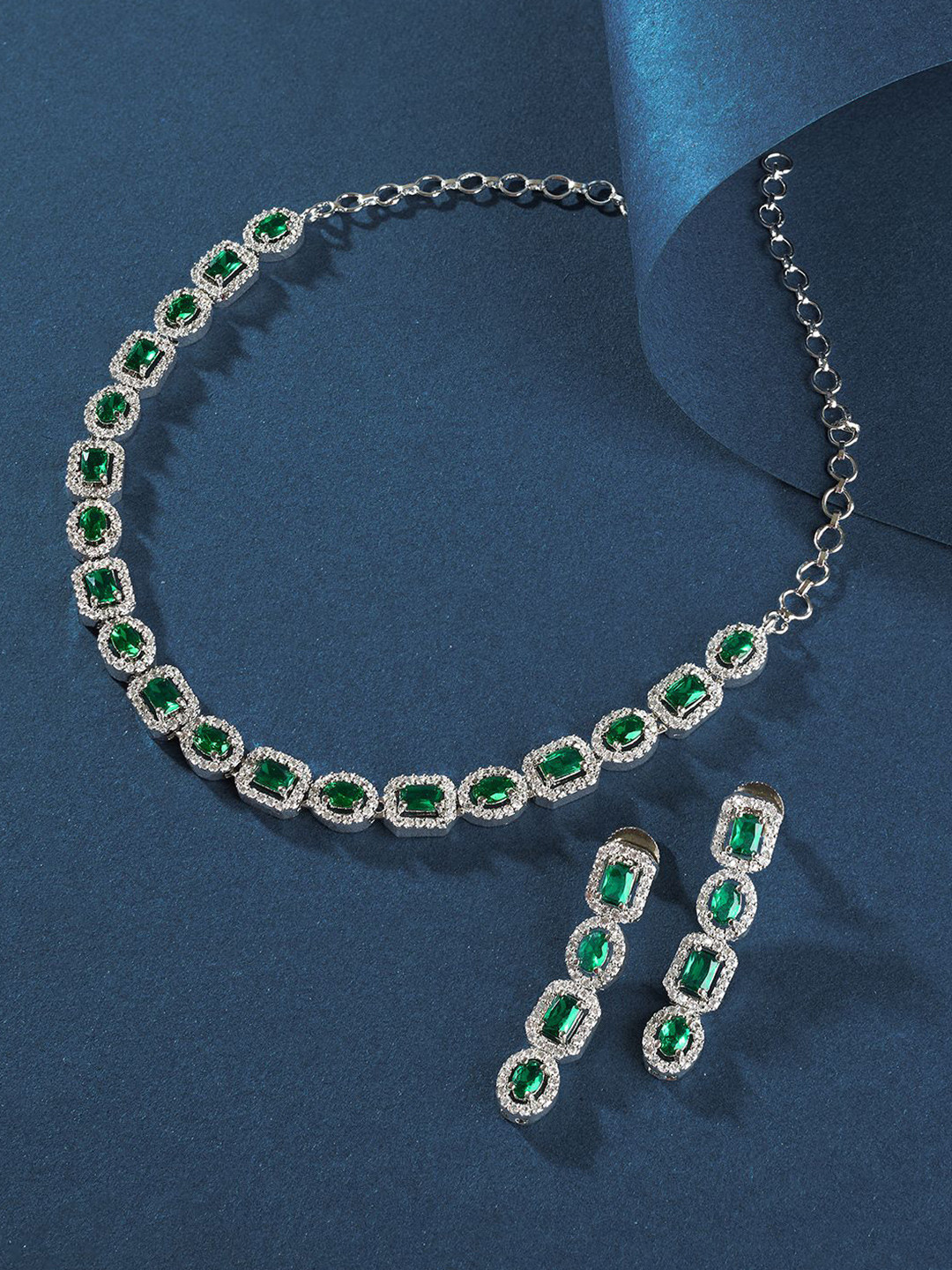 TEEJH Elysia Silver Plated Cubic Zirconia Studded Jewellery Set