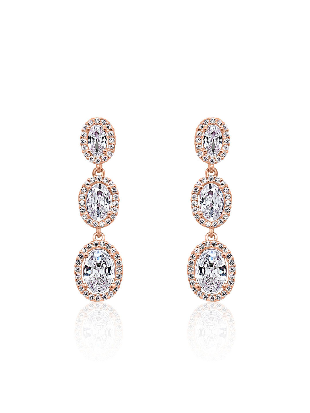 925 Pure Silver Zircon Studded Rose Gold Drop Earrings