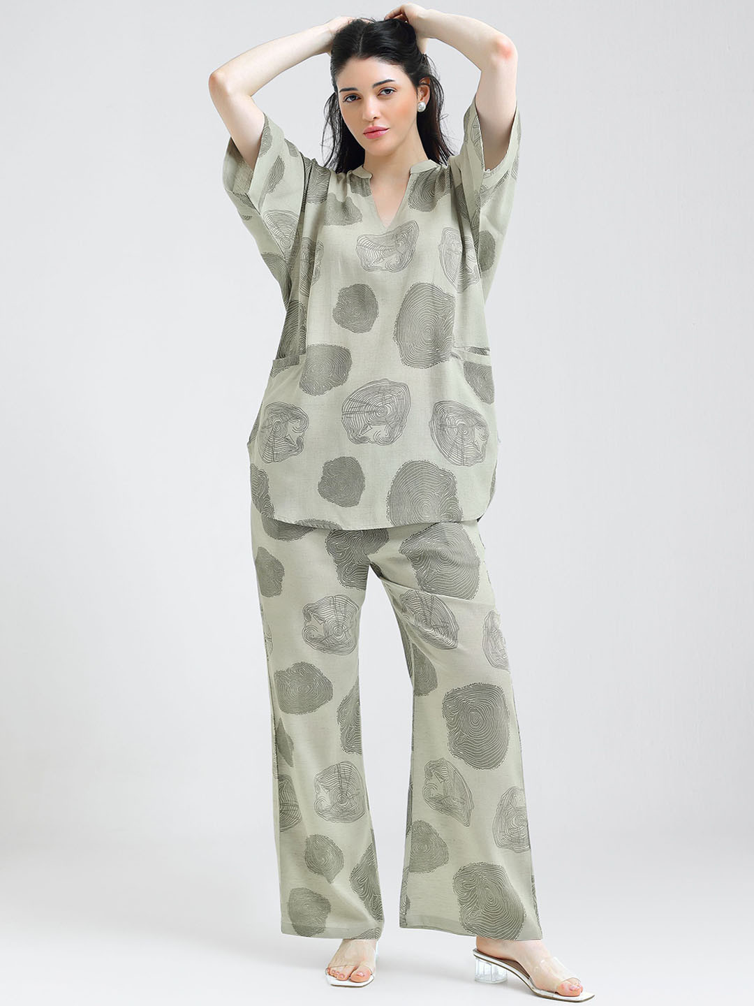 I like me Printed Top V-Neck Top With Palazzos Co-Ords