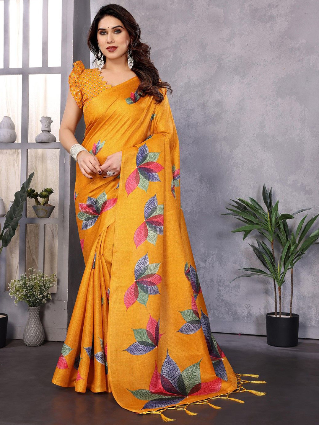 KALINI Floral Art Silk Half and Half Saree