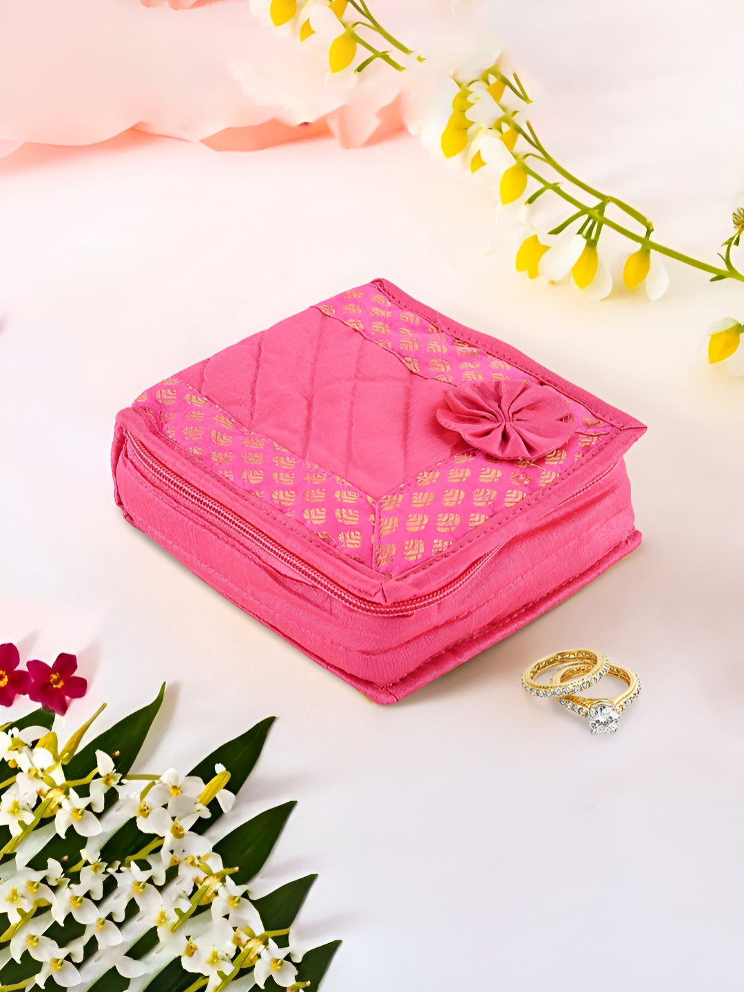 Aura Pink Mini Pouch for Women 5 Pouches Inside Jewellery Organiser