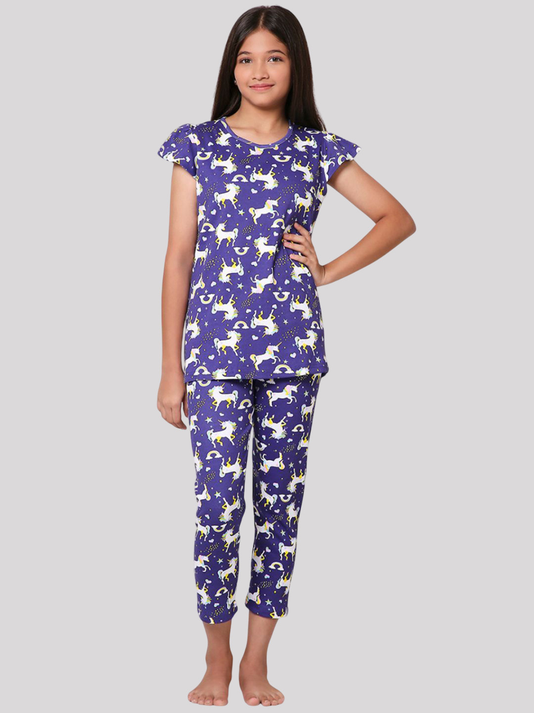 TotzTouch Girls Graphic Printed T-shirt & Capris Night Suit