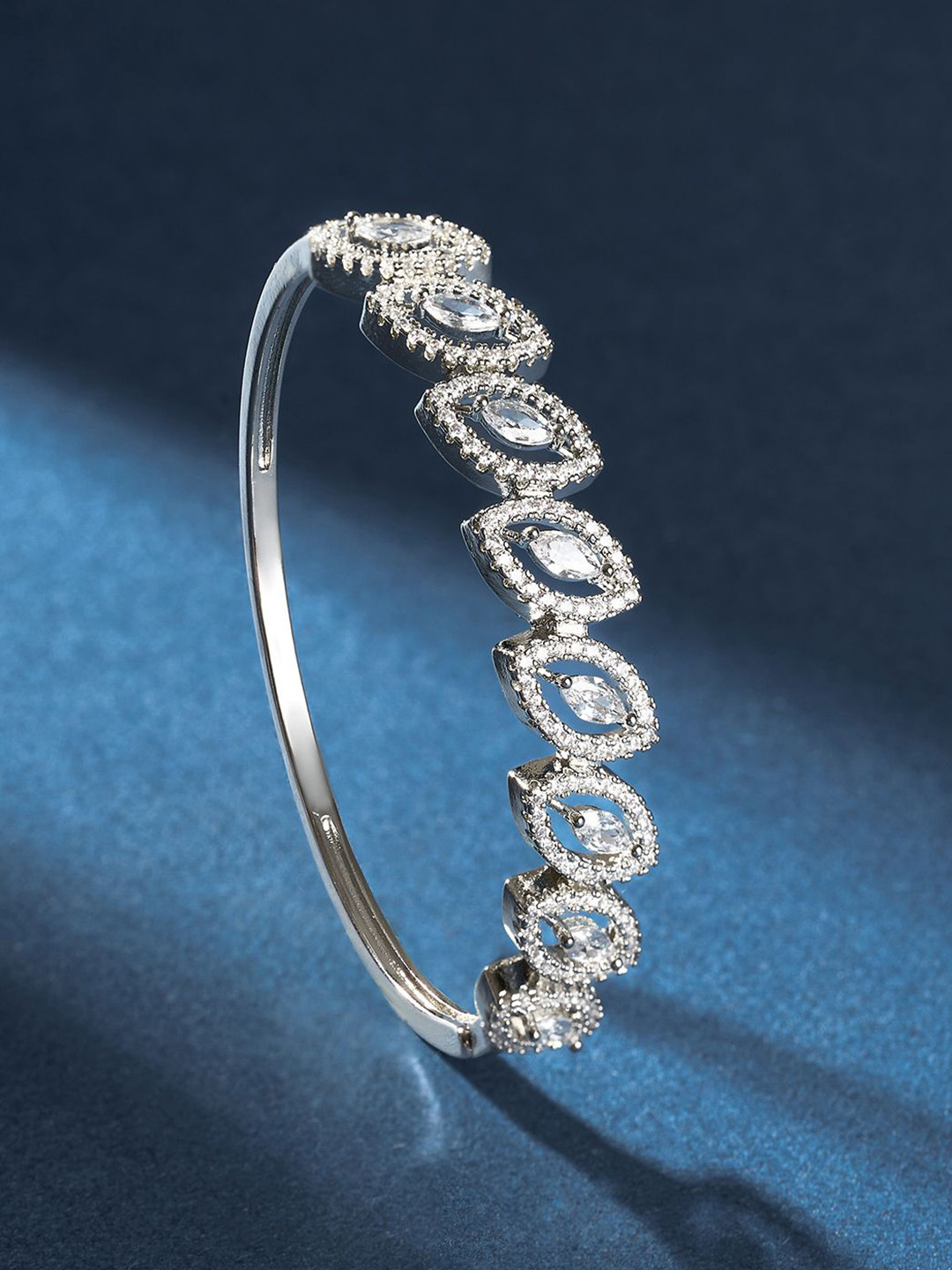 TEEJH Aarti Allure Women Silver-Plated CZ-Studded Oxidised Bangle-Style Bracelet