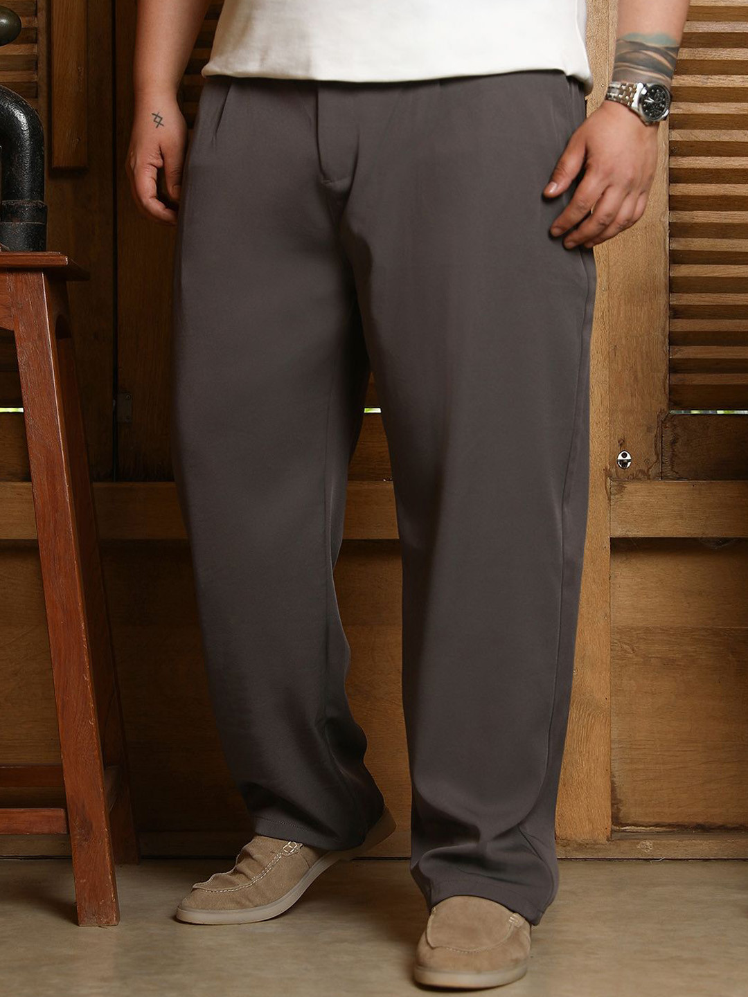 Instafab Plus Men Relaxed Plus Size Regular Trousers