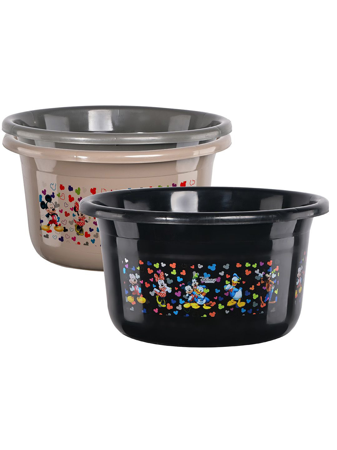 Kuber Industries Black & Brown 3 Pieces Disney Printed Light Weight Bath Tubs
