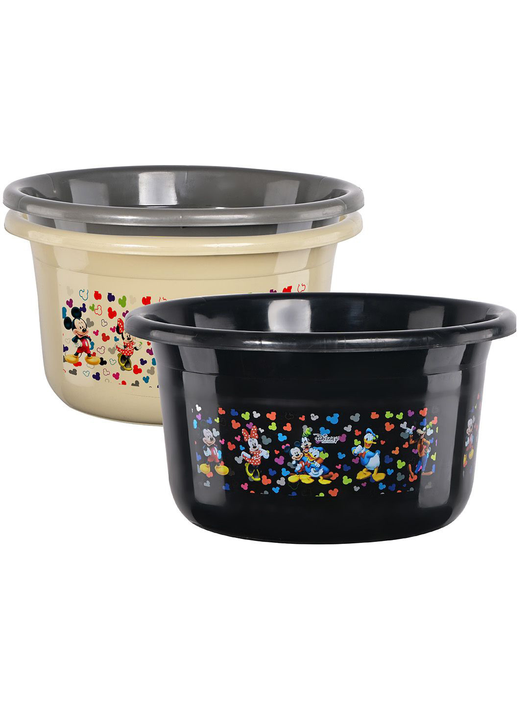 Kuber Industries Black & Grey 3 Pieces Disney Printed Light Weight Bath Tubs