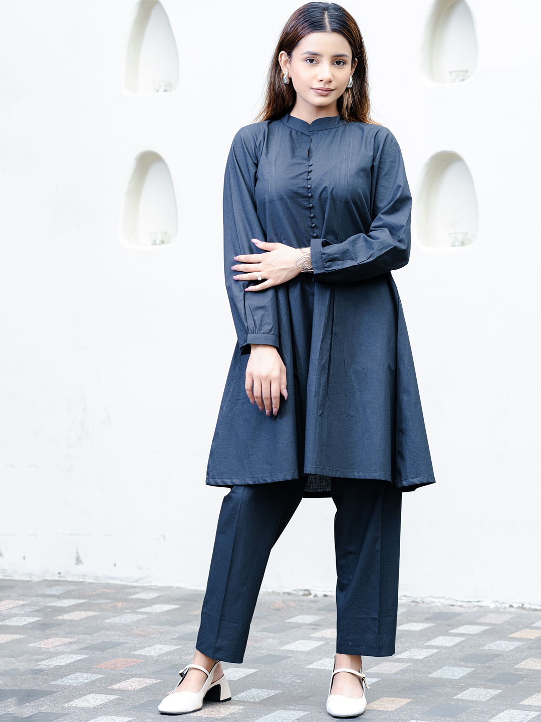 IMROZ HOUSE Mandarin Collar A-Line Tunic & Trouser