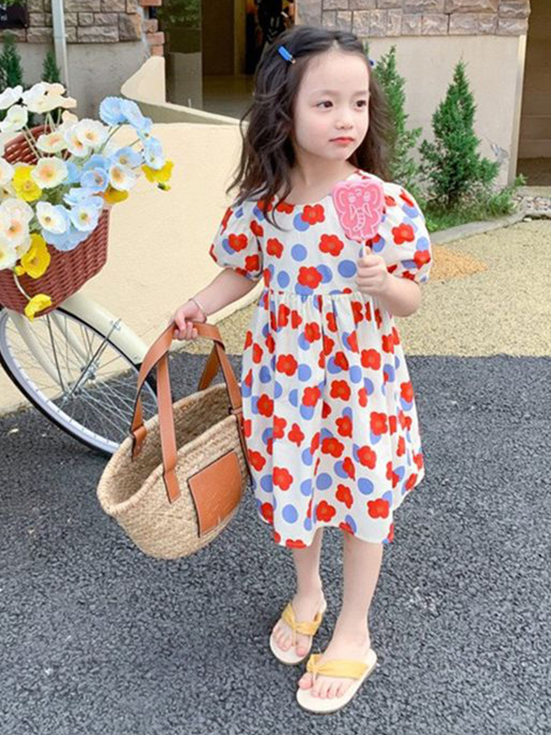StyleCast x Revolte Girls Floral Print Puff Sleeve Cotton wA-Line Dress