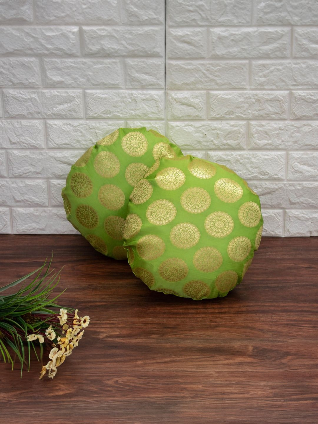 RoyalDeco Mandala Print Ethnic Motifs Brocade Durable 2 Pcs Round Cushion Covers -16x16In