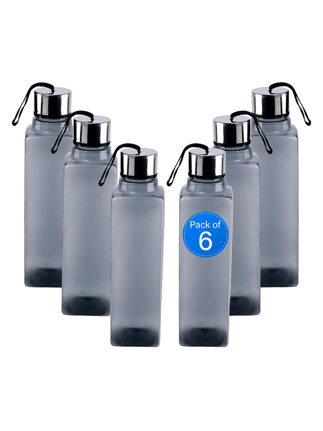 Kuber Industries Square Dori Black Solid Plastic Spill Proof 6 Piece Water Bottle - 1L