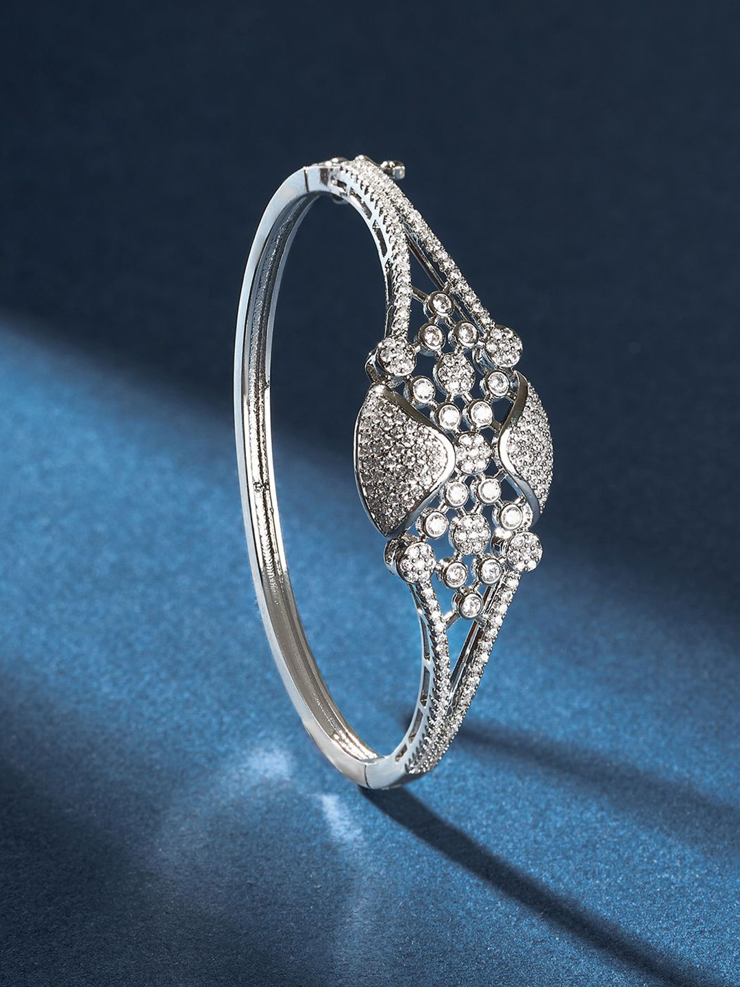 TEEJH Serene Swarna Women Silver-Plated CZ-Studded Oxidised Bangle-Style Bracelet