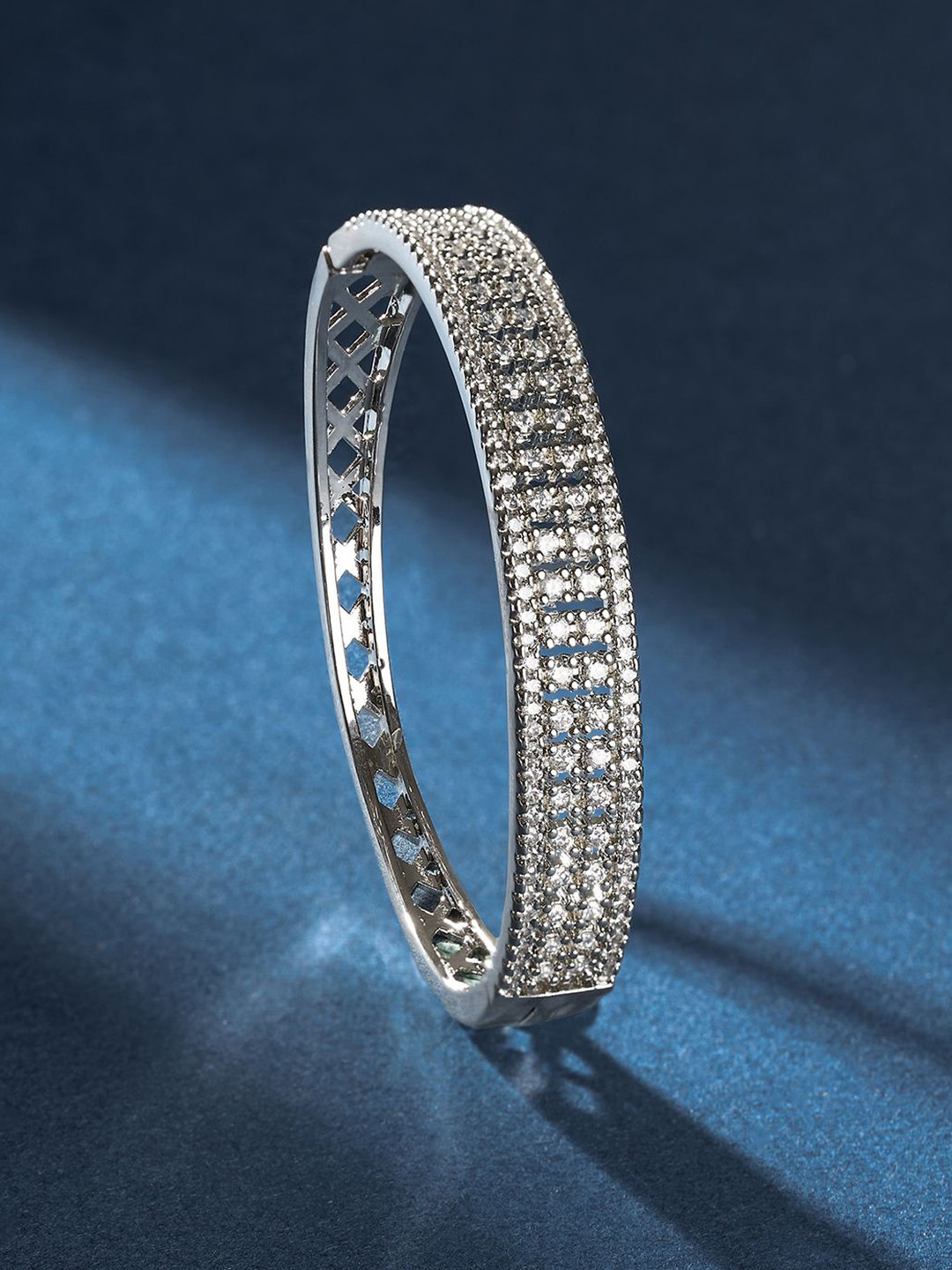 TEEJH Veda Vishaal Women Silver-Plated CZ-Studded Oxidised Bangle-Style Bracelet