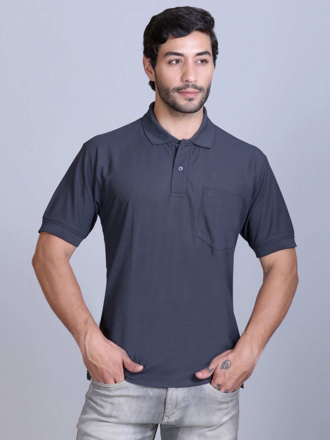 SANHOK Men Polo Collar Pure Cotton Regular Fit T-shirt