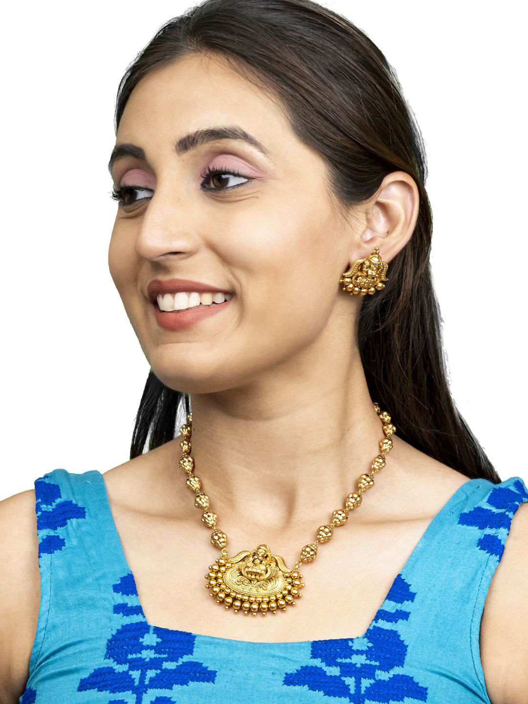 Shining Jewel - By Shivansh Gold-Plated Bridal Lakshmi Ball Jewellery Set