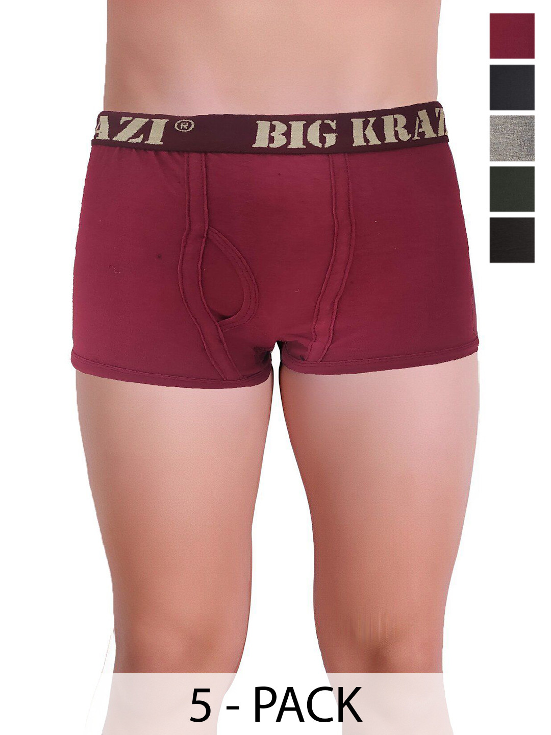BIG KRAZI Men Pack Of 5 Mid Rise Short Trunk