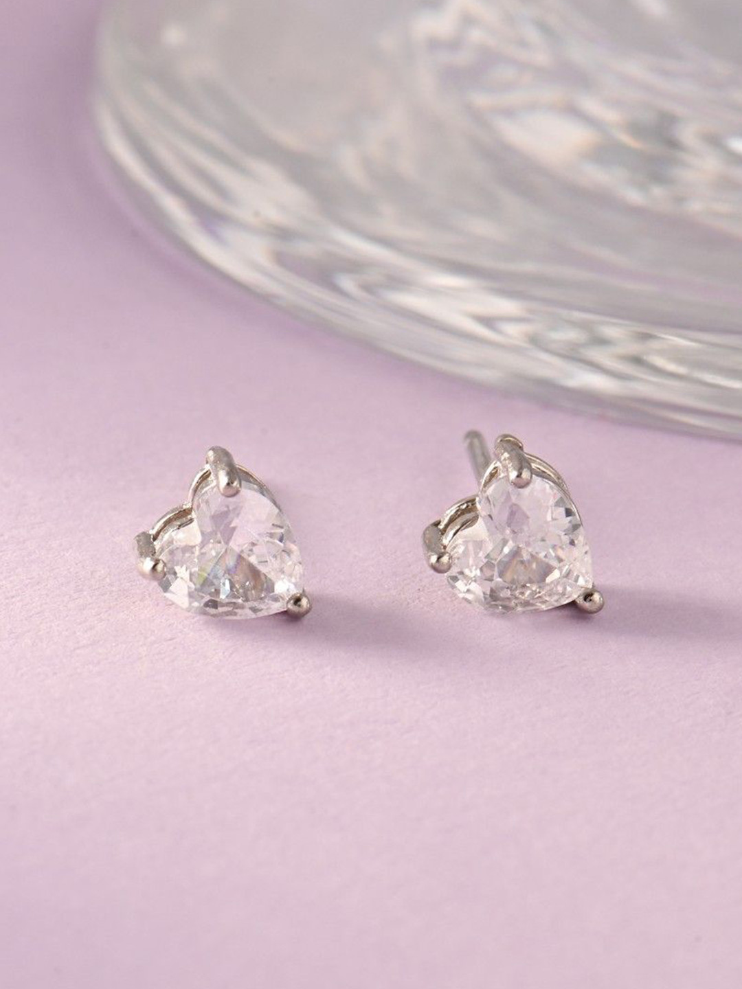 RACHIVA 925 Sterling Silver Cubic Zirconia Love Heart Solitaire Studs