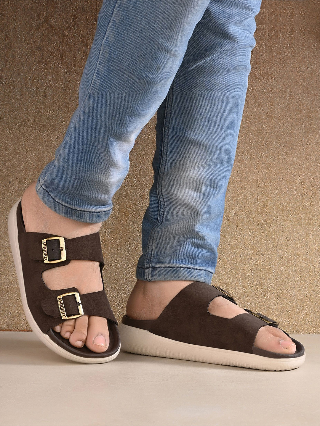 AfroJack Men Brown Comfort Sandals with Buckles
