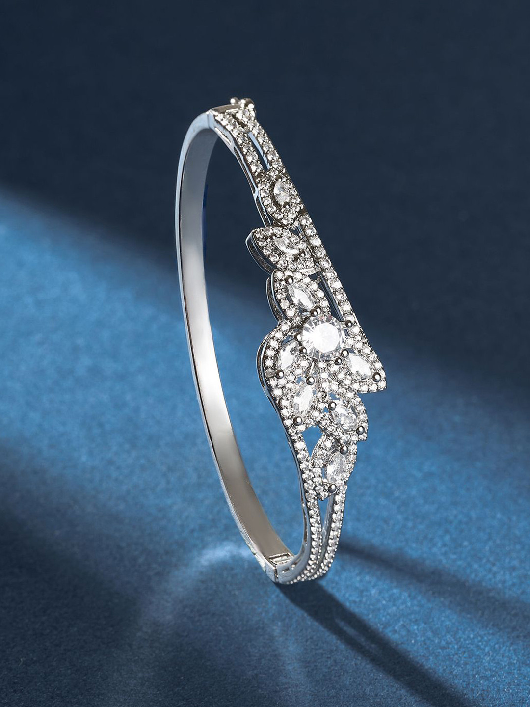 TEEJH Madhunika Mirage Women Silver-Plated CZ-Studded Oxidised Bangle-Style Bracelet