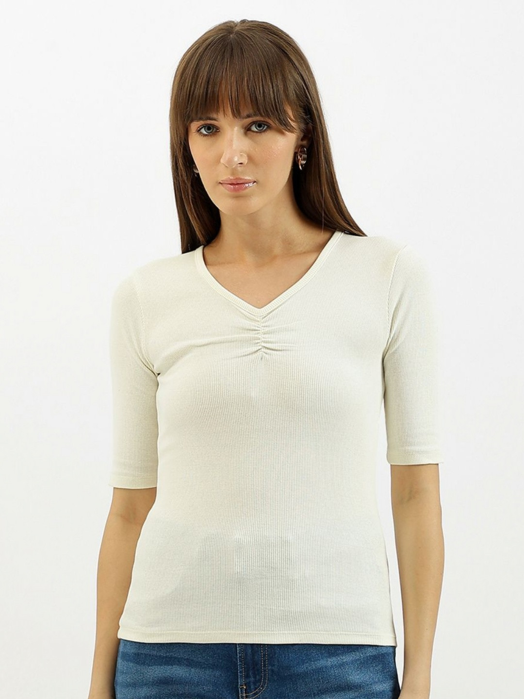 United Colors of Benetton Women Ribbed Muscle Fit T-shirt