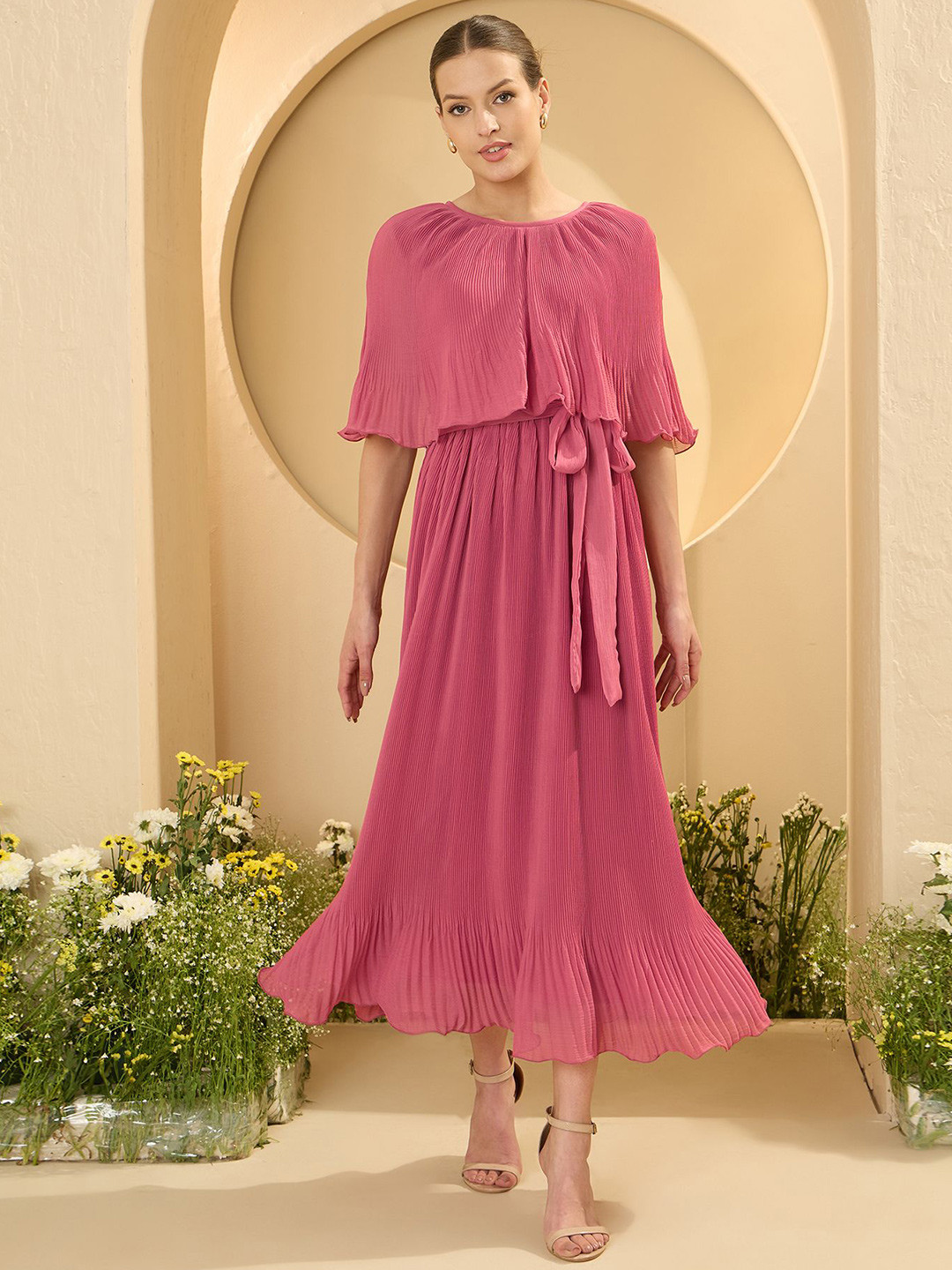Antheaa Cape Sleeves Chiffon Maxi Dress