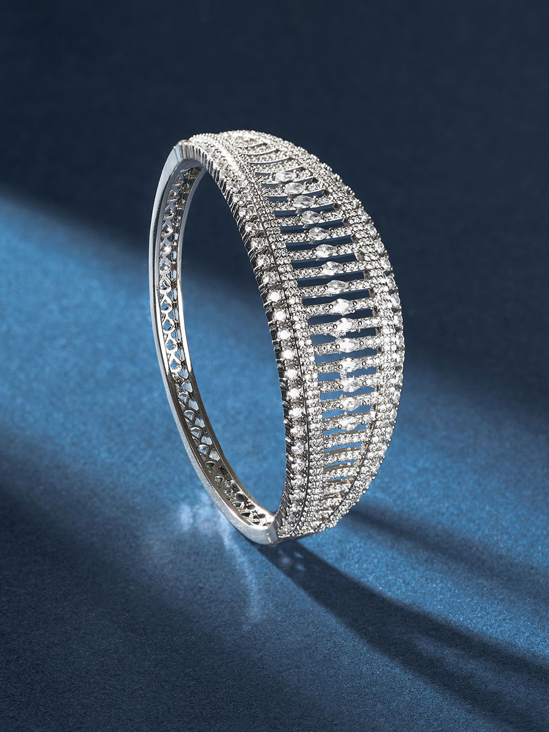 TEEJH Kiran Kalyan Women Silver-Plated CZ-Studded Oxidised Bangle-Style Bracelet