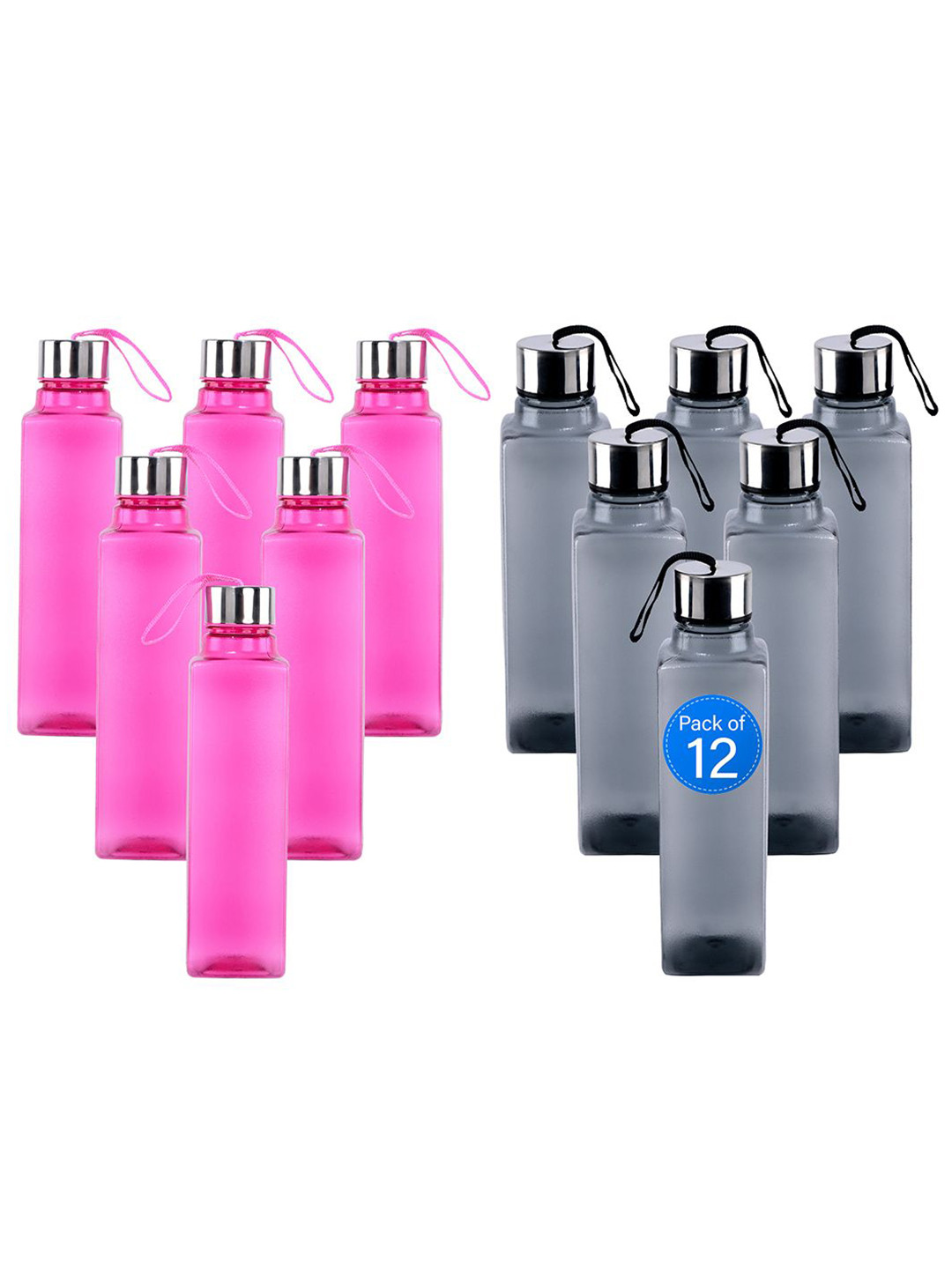 Kuber Industries Square Dori Black Plastic Spill Proof 12 Piece Water Bottle - 1L