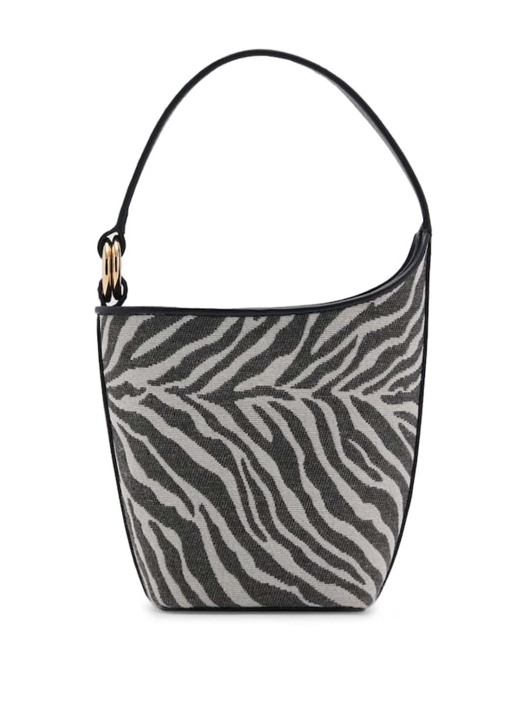 MANGO Zebra Print Metallic Detailed Bucket Shoulder Bag