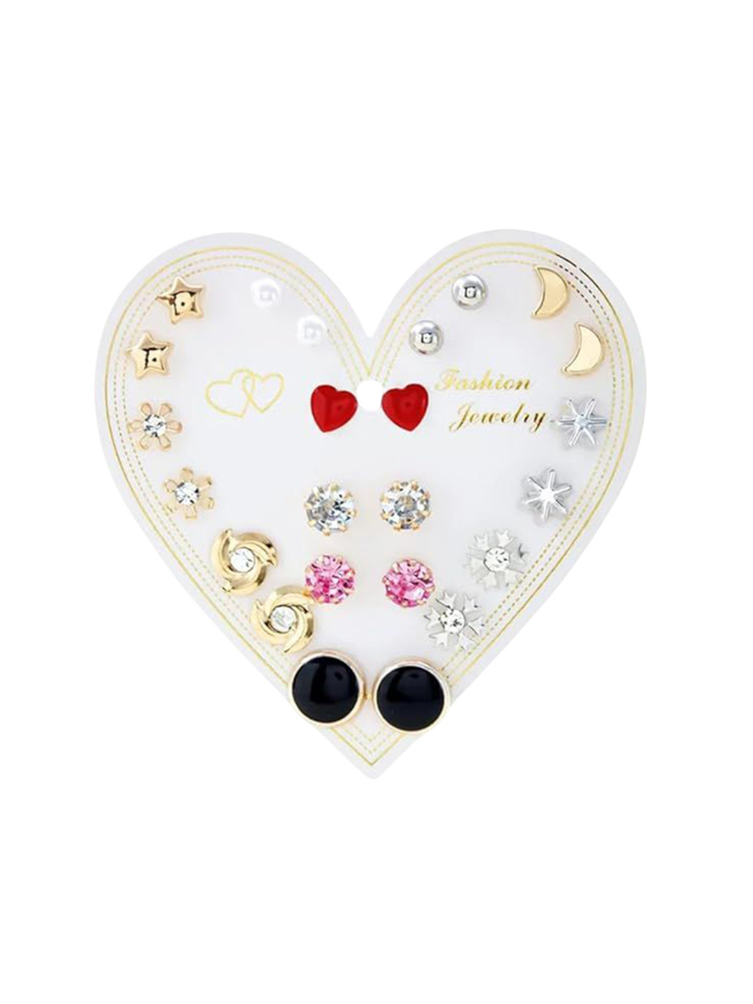 flavouredlove Set Of 12 Stainless Steel Artificial Stones Studded Floral Shaped Studs