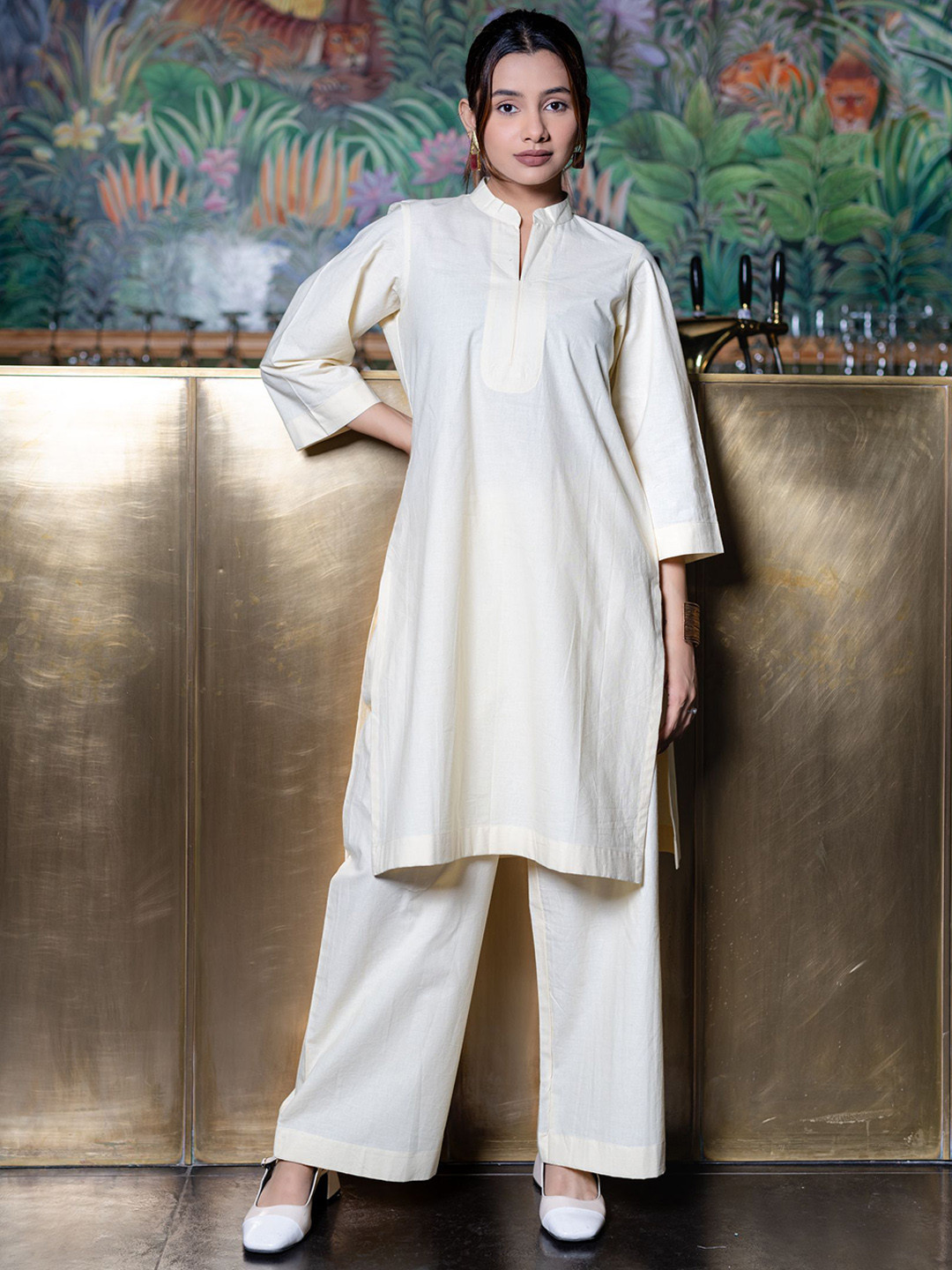 IMROZ HOUSE Mandarin Collar Pure Cotton Tunic & Trouser