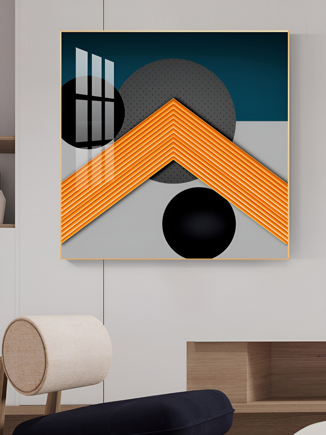 THE NEXT DECOR Orange Canvas Wall Living Room Square Potrait Paintings Wall Art -18 x 18In