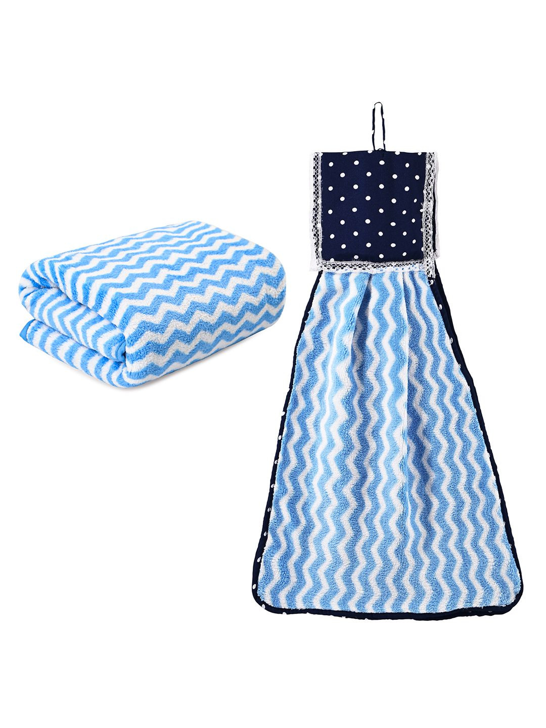 Kuber Industries Blue & White 2 Pieces Printed Towels & Wash Basin Napkin Set
