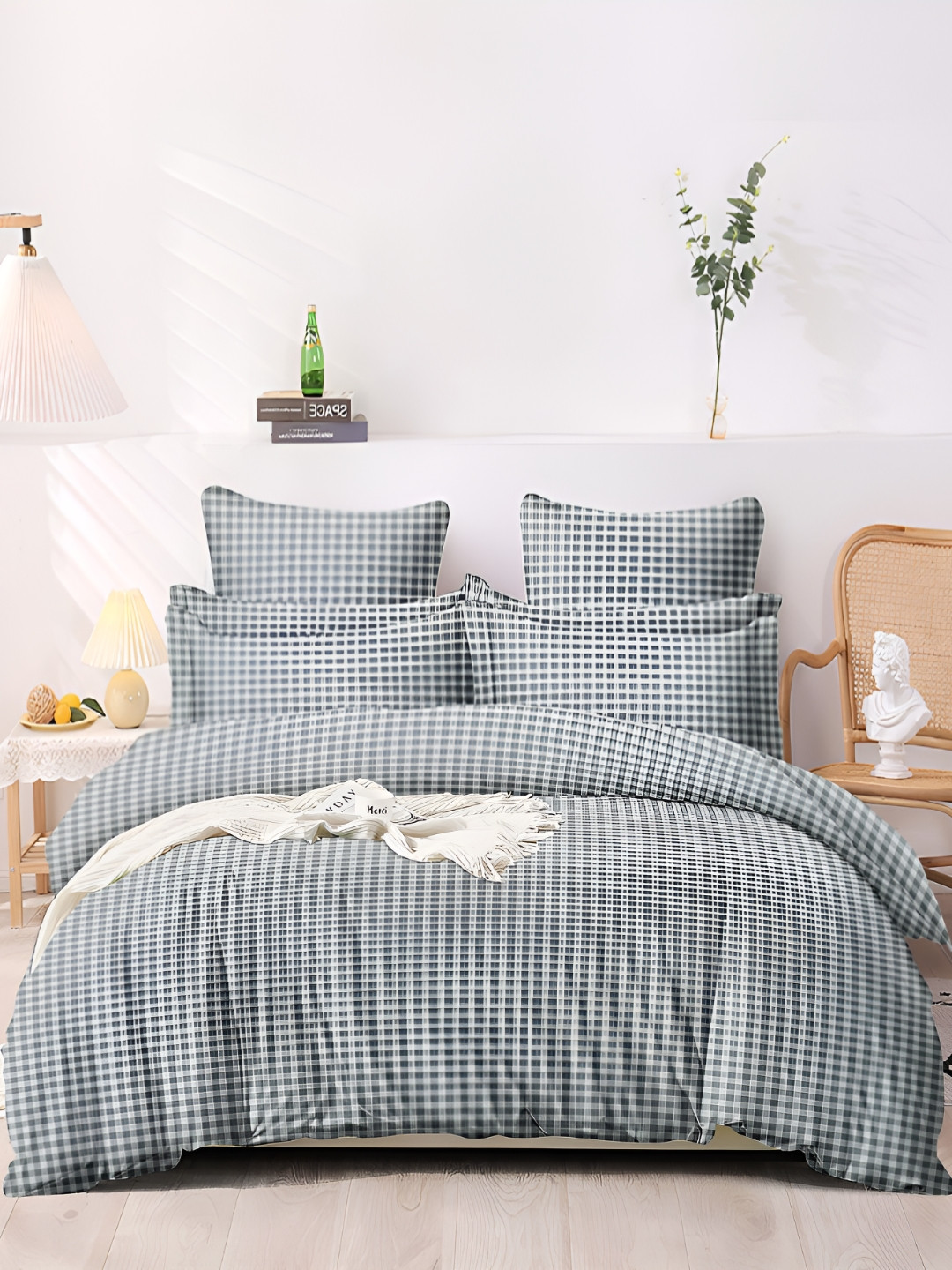 MORADO Grey & White Checked Cotton Duvet Cover