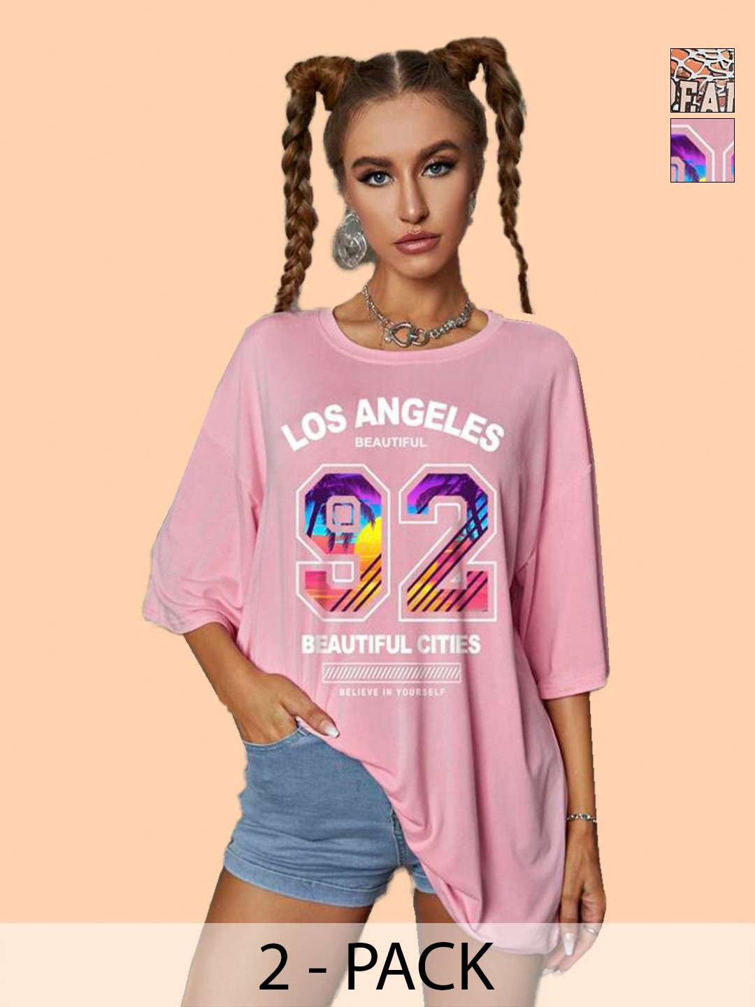 Christy World Women Printed Extended Sleeves Applique T-shirt