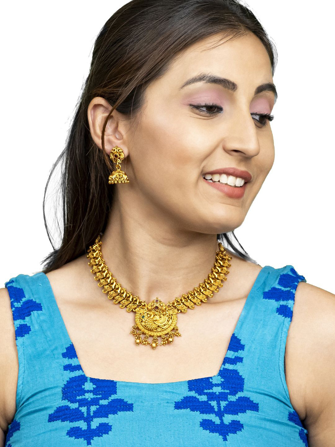 Shining Jewel - By Shivansh Gold-Plated Stone Studded & Beaded Peacock Design JewellerySet